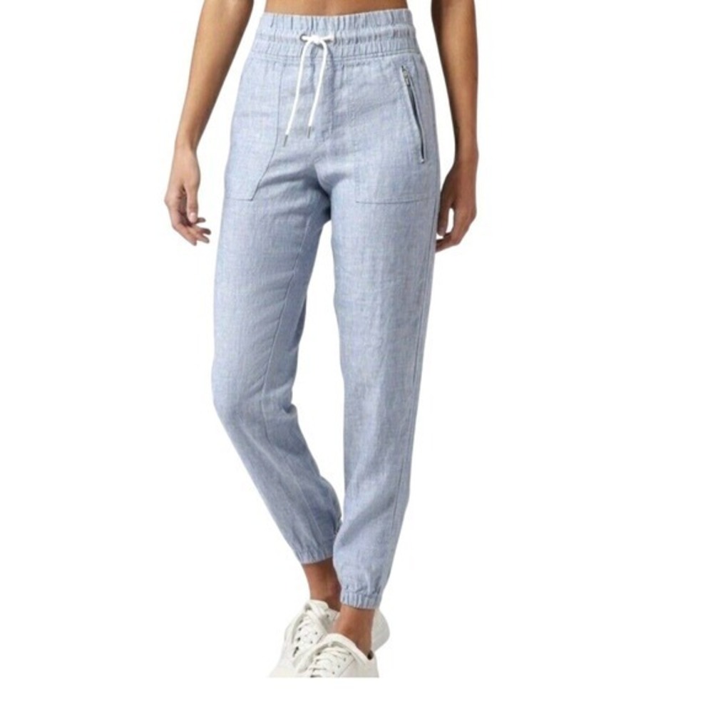 Athleta Size 4 Blue Cabo Linen Jogger Casual Travel Vacation Comfort Resort
